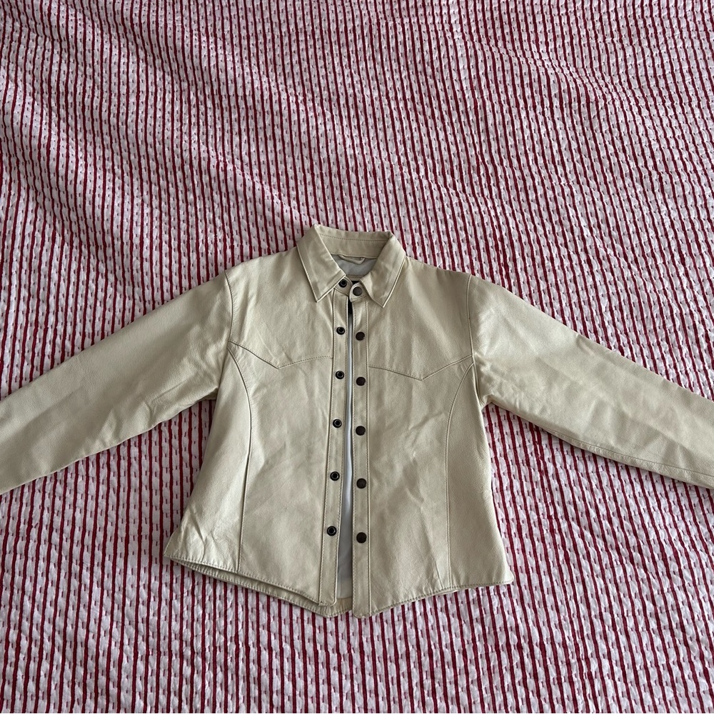Cream Genuine Leather Jacket